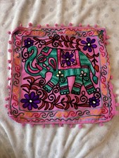 Pink Embroidered Elephant Indian Style Cushion Cover