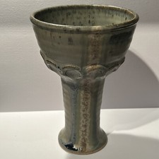 Vintage Studio Art Pottery Large Rustic Wine Goblet Cup Blue Grey Renaissance