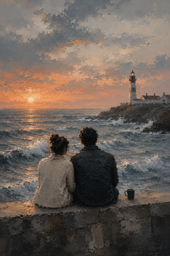 Couple watching waves - watching,