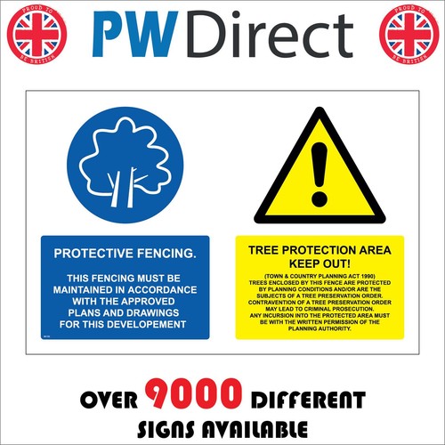 Sign protective fencing tree - sign,