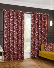 Sundour Madrid Floral Leaf Eyelet Blackout Lined Curtains Pair Wine Red