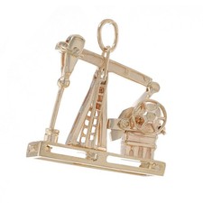 Yellow Gold Oil Derrick Charm - 14k Drilling Rig Moves