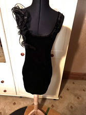 SELECT Dress Size 10 Black Crushed Velvet Velour Stretch Sleeveless Applique