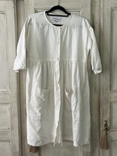 LF Markey Dress Gathered Waistline Pocket Ivory White Cotton Linen UK10 US6