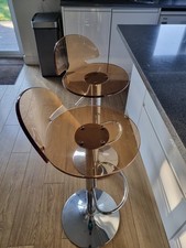 2 Breakfast Bar Stools High Chairs Clear Seats Swivel Adjustable American Diner