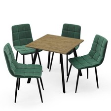 80cm Square Dining Table & 4 Pcs Velvet Chairs Set Modern Kitchen Furniture
