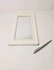 Vintage Decorative Ornate Narrow White Wooden Wall Mirror ~13.8"x6.4"