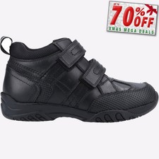 Hush Puppies Jezza2 Junior Boys LEATHER MEMORY FOAM School Shoes Black