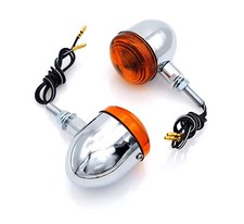 Bike It Motorcycle Short Stem Bullet Indicators With Chrome Body And Amber Lens
