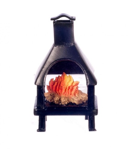 Dolls house black chiminea - dolls,