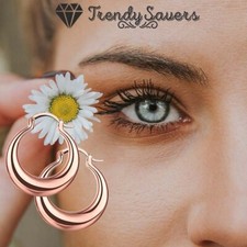 Chunky Hoop Earrings Dainty 18K Rose Gold Filled Oval Shape Jewelry Gift Women