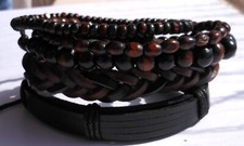 SET OF 5 LEATHER, CORD & WOOD