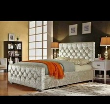 NEW DESIGN Crushed Velvet Fabric Diamond Style bed frame 3FT, 4FT6, 5FT & 6FT