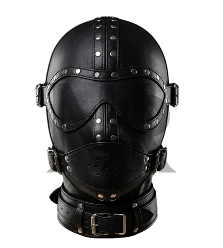 Black leather look hood mask - look,