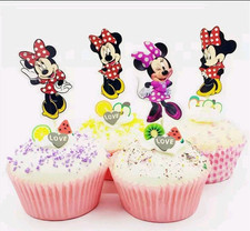 12 X Disney Minnie Mouse Mickey Cupcake Picks Cake Toppers Party Flag Decoration