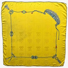 Vintage 80s Must De Cartier Interlocking CC Jewelled Belt Print Silk Scarf Shawl