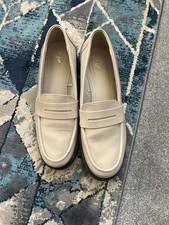 Ladies Size 7 TU Women’s Shoes White Slip Ons Patent Faux Leather Low Heel VGC