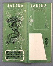SABENA AIRLINE TIMETABLE APRIL - MAY 1951 BELGIAN AIRLINES ROUTE MAP NO.1