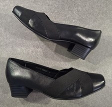 Orthopedic Traditional Comfort Womens Black Shoes UK 8 EU 41 Slip On Block Heel