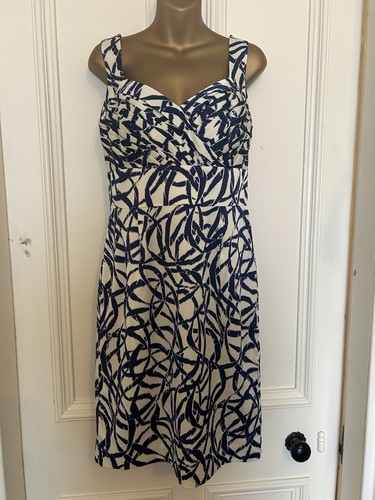 Hobbs dress size blue white - size, blue/white