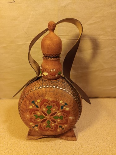 Antique painted wood bottle - wood,