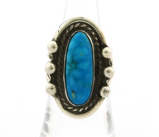 Navajo Ring Sterling Silver Natural Turquoise Vintage Signed JT Size 7.0