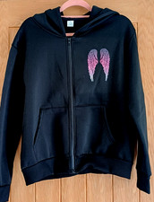 Shein Ladies Black Fleece Lined Hoodie With Wing Motif Size M