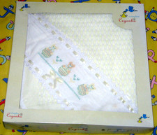 Vintage Baby Shawl Spanish Waffle BlanketRibbon Lemon Wrap Emb Teddy STORK BNiB