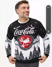 MEN'S NOVELTY CHRISTMAS COCA-COLA THEMED/PATTERNED BLACK JUMPER SIZE S