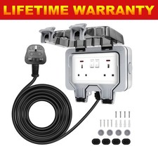 Exterior Double Plug Socket 3/10M Cable Outside Extension Lead Waterproof IP66