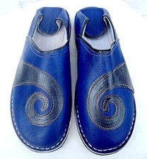 HAND CRAFTED * MOROCCAN LEATHER FUNKY BABOUCHE * BLUE & BLACK