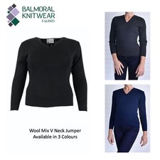 Balmoral Wool Mix V Neck Ladies Jumper Knitwear Casual Plain Knit Pullover