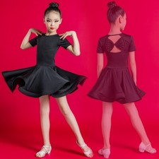 Children Girls Latin Salsa Dance Dress Ballroom Bow Dancewear Performance Modern
