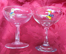 2 x Babycham Glasses Mismatched Vintage Glass With Deer & Babycham Motif 1970s