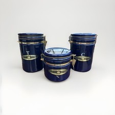 Set Of 3 Royal Blue Tea Coffee Sugar Nuevo Estilo Canister Storage Jars