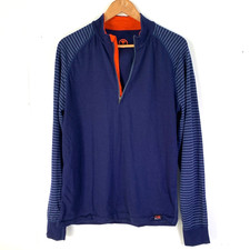 Isobaa Merino Shirt Baselayer XL Mens Blue Striped 1/4 Zip Top Superfine Wool