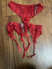 Red Suspended Belt Lace Panties Set New with Tags Ideal Xmas Gift for Her
