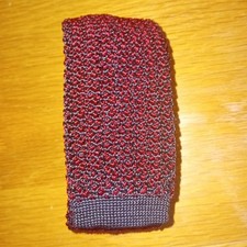 Vintage red & black knitted silk skinny tie hand stiched in England