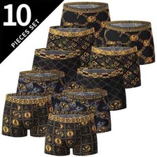 10 Pack Mens Black Gold Boxer Briefs Underwear Boxers Shorts Slippers Underwear