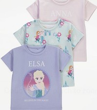 Girl’s Frozen Anna Elsa 3 Pack Disney Princess T-Shirts Age 2 3