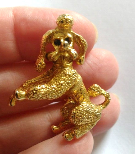 Vintage gold tone poodle - gold,