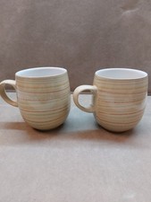Denby Mugs Beige Banded Caramel Stripes Stone Pair