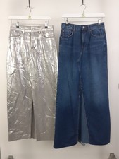 M&S Women's 100%Cotton Denim Maxi Skirts 2xBundle Blue/Gold Size 12 LONG NWOT F2