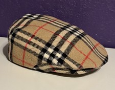 Vintage Burberrys Wool Nova Check Newsboy Hat L Cabbie Flat Cap Made in England