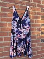 NewLook Multicolour Floral Dress, Chest Mesh Panel, Flare, UK12 EU40 US8, VGC 