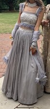 Grey Feather Sharara Walima Wedding Pakistani Indian Party Lehnga choli Mongas S