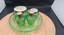 Vintage Regent of London Green Cut Glass Dressing Table Set - Perfume Bottles