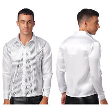 UK Mens Dance Shirt Tops Jazz Long Sleeve Latin Shirt Sequin Button Down Shirts