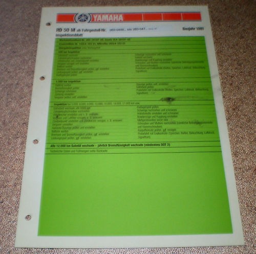 Inspection sheet yamaha 50 - sheet,