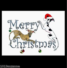 Greyhound dog art Christmas cards pack of 6 original painting Suzanne Le Good
